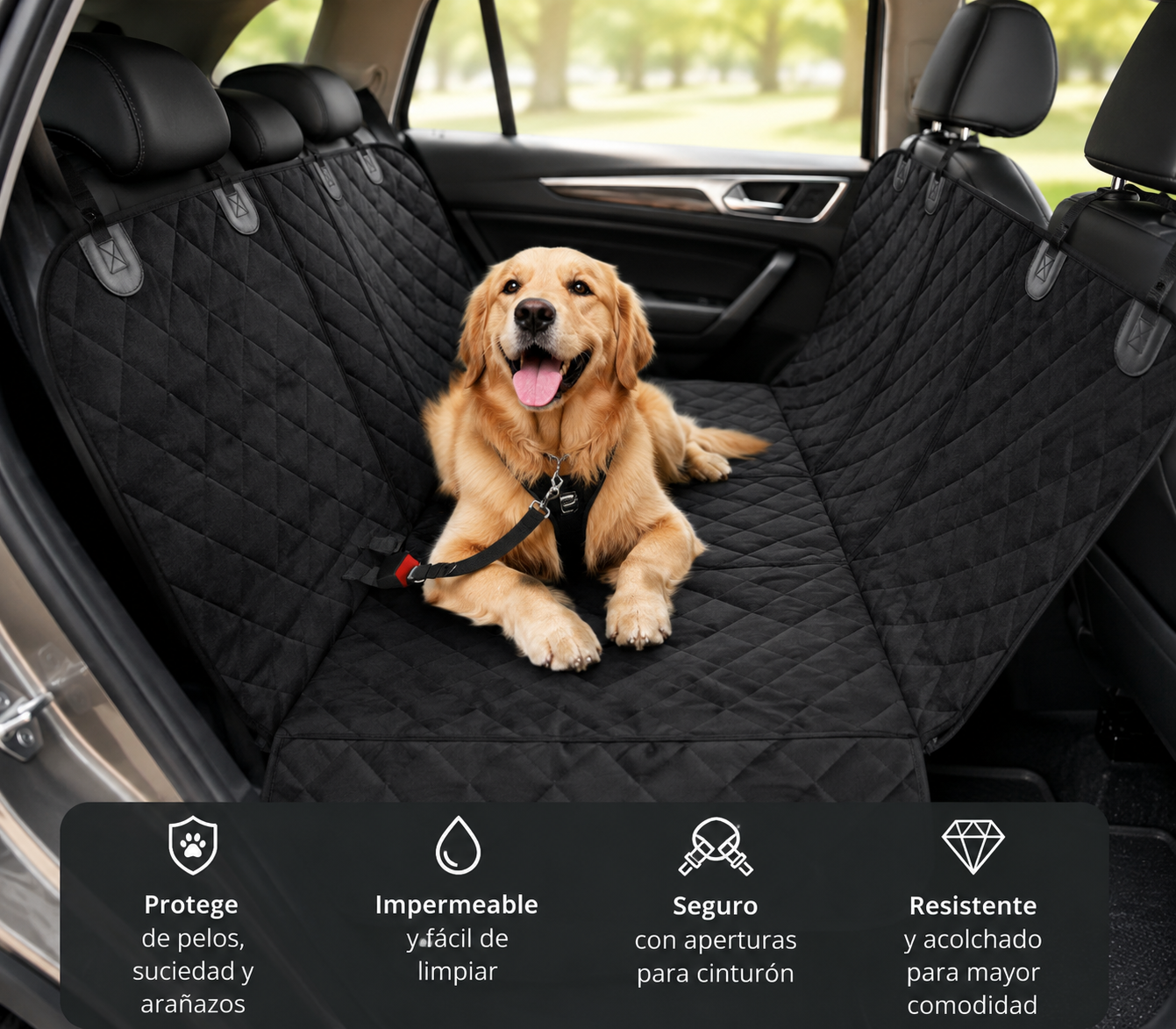 Dog Car Seat Cover, Back Seat Cover for Dogs Pet Car Seat Protector Waterproof Bench Car Seat Cover, Non-Slip Reat Seat Cover Fits Middle Armrest for Most Cars Trucks Suvs - Black