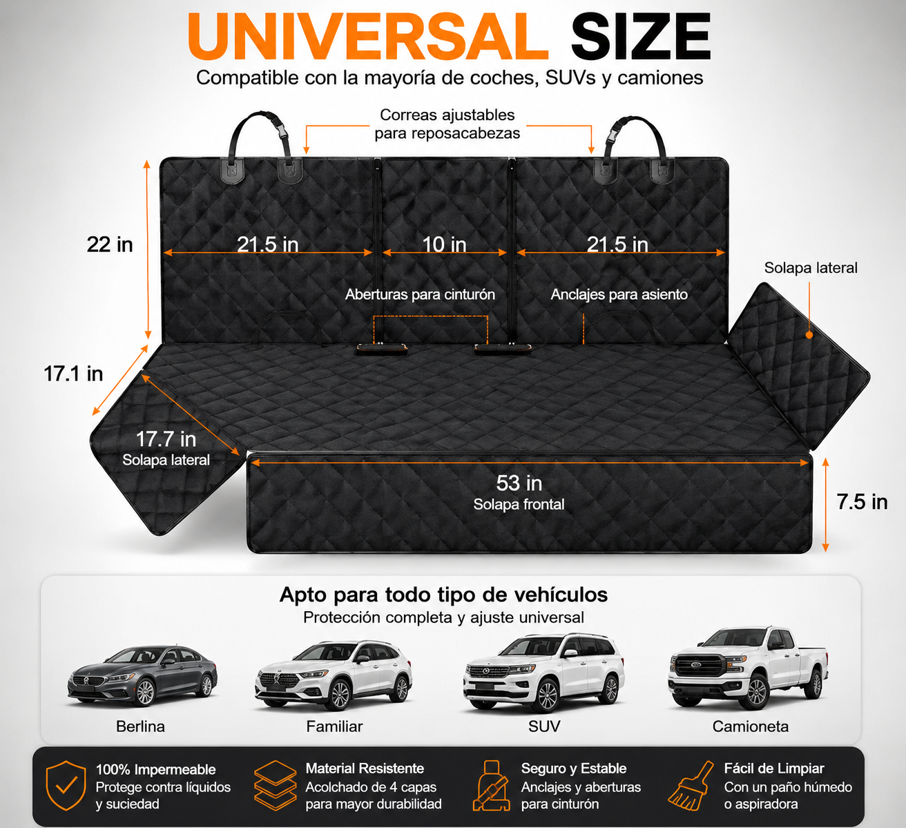 Dog Car Seat Cover, Back Seat Cover for Dogs Pet Car Seat Protector Waterproof Bench Car Seat Cover, Non-Slip Reat Seat Cover Fits Middle Armrest for Most Cars Trucks Suvs - Black