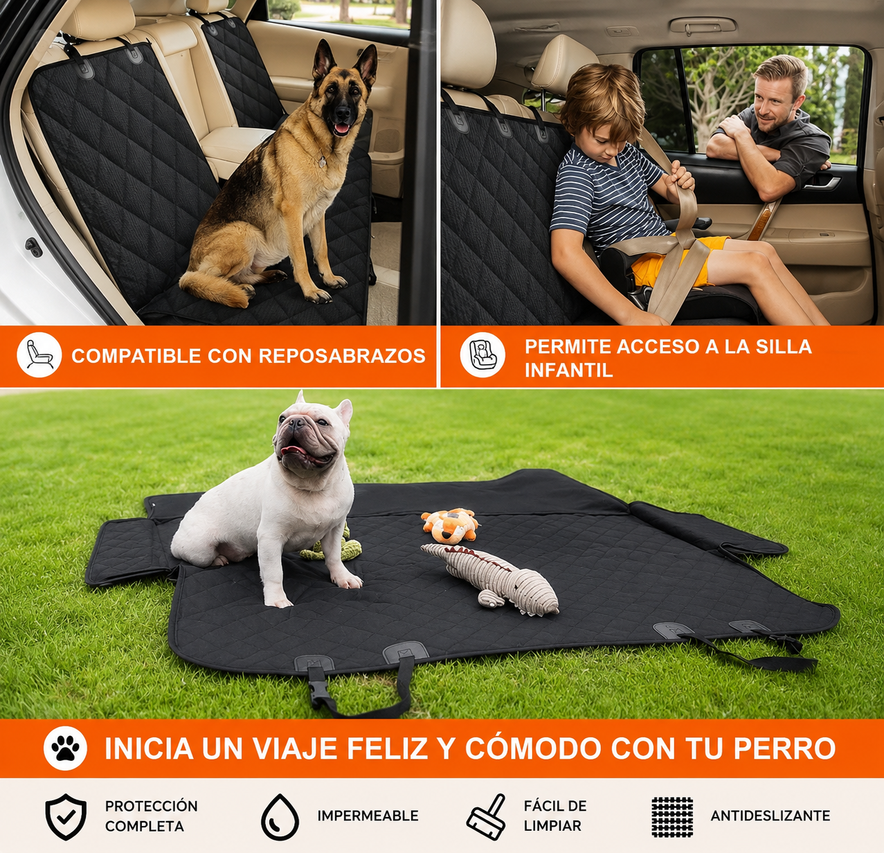 Dog Car Seat Cover, Back Seat Cover for Dogs Pet Car Seat Protector Waterproof Bench Car Seat Cover, Non-Slip Reat Seat Cover Fits Middle Armrest for Most Cars Trucks Suvs - Black