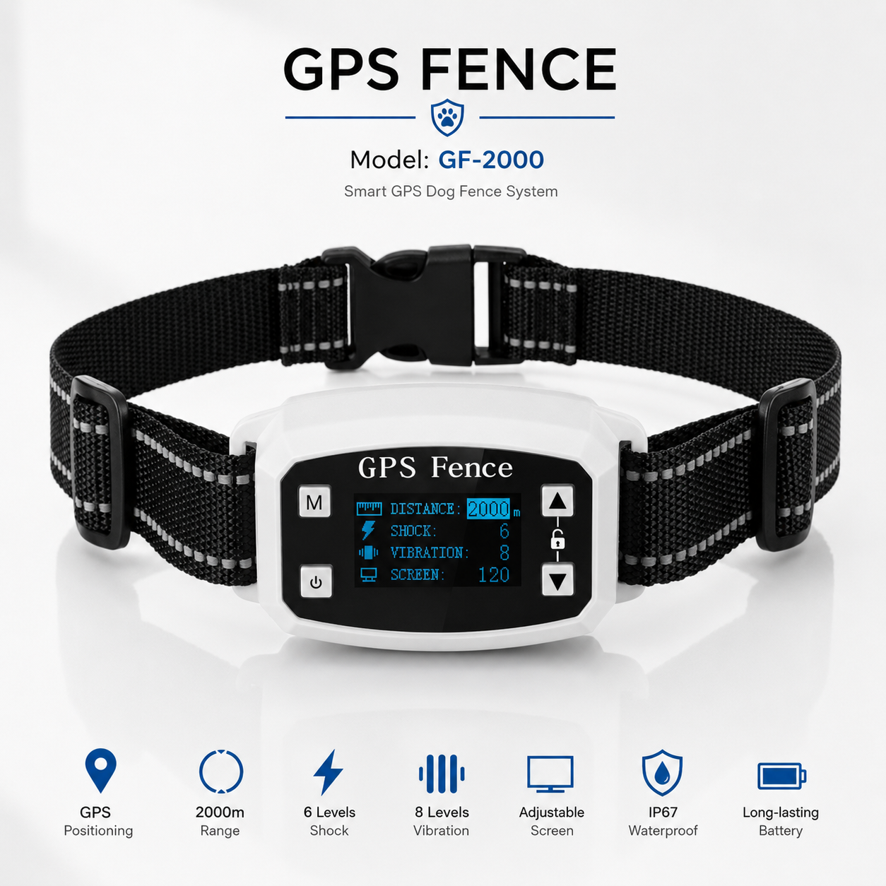 GPS Wireless Dog Fence System, Electric Smart Automatic Barking Stop Device, OLED Screen Pet Dog Training Shock Collar